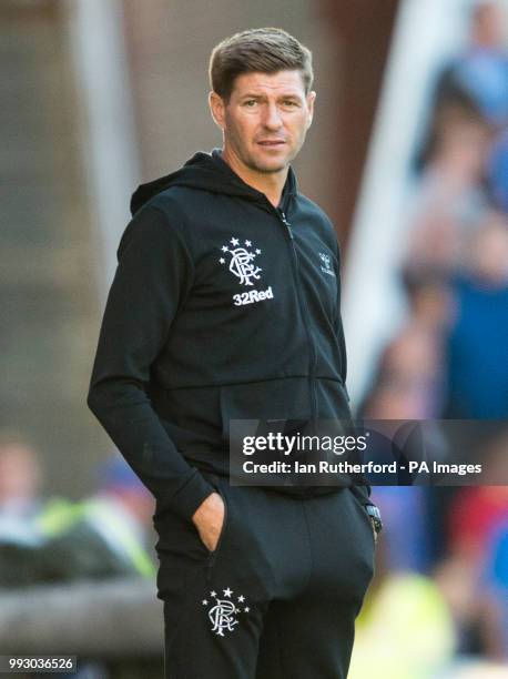 Rangers manager Steven Gerrard looks on from the touchline during a pre-season friendly match at Ibrox Stadium, Glasgow.