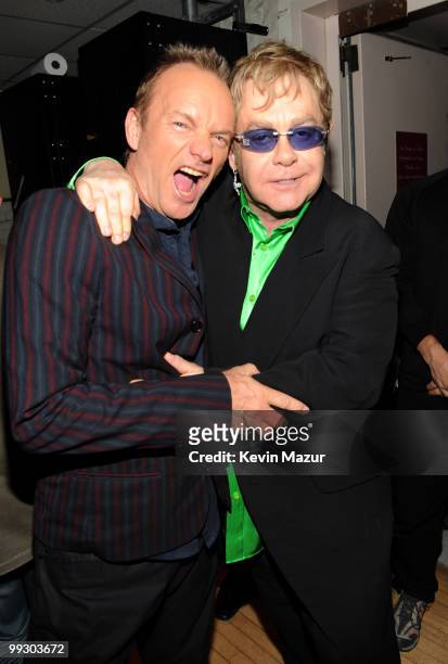 Exclusive* Sting and Elton John backstage during the Almay concert to celebrate the Rainforest Fund's 21st birthday at Carnegie Hall on May 13, 2010...