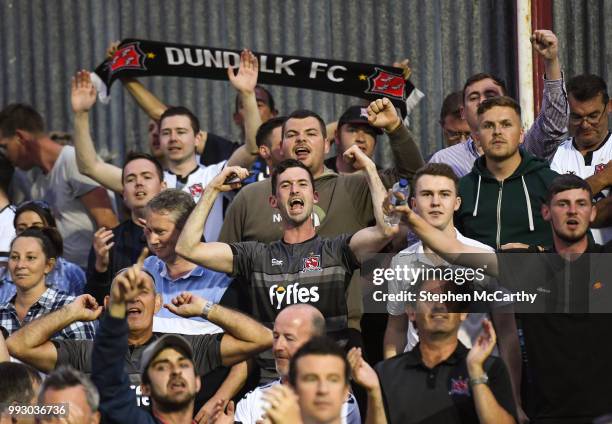 Dublin , Ireland - 6 July 2018; Dundalk supporters celebate following the SSE Airtricity League Premier Division match between St Patrick's Athletic...