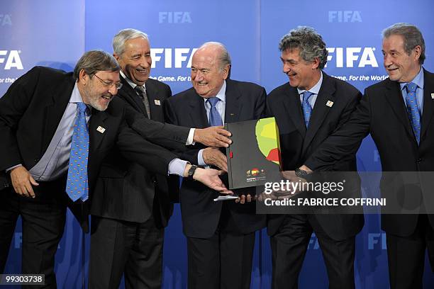 Spanish Sport Minister Jaime Lissavetzky, General Secretary of the Portugese Football Federation, Angelo Brou, FIFA president Sepp Blatter, President...