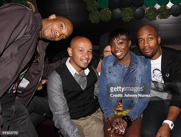 Crimson, Daniel Dejene, Estelle, and guest attend the official after party for the Rainforest Funds Concert at Greenhouse on May 13, 2010 in New York...