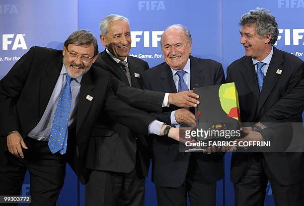 Spanish Sport Minister Jaime Lissavetzky, General Secretary of the Portugese Football Federation, Angelo Brou, FIFA president Sepp Blatter and...