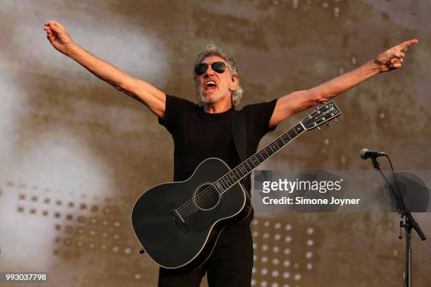 Roger Waters performs live on The Great Oak Stage during Barclaycard present British Summer Time Hyde Park at Hyde Park on July 6, 2018 in London,...