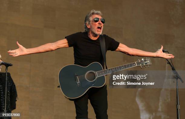 Roger Waters performs live on The Great Oak Stage during Barclaycard present British Summer Time Hyde Park at Hyde Park on July 6, 2018 in London,...