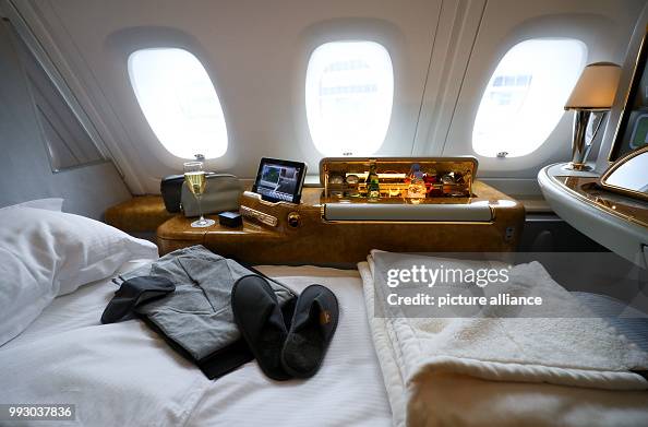 Airbus First Class The first class cabin inside an Airbus A380 at the airbus factories ...
