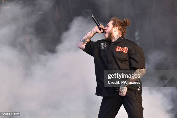 Post Malone performing on the first day of the Wireless Festival, in Finsbury Park, north London. PRESS ASSOCIATION Photo. Picture date: Friday July...