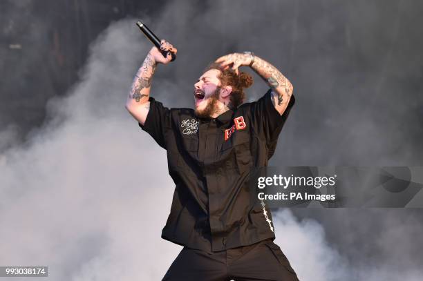 Post Malone performing on the first day of the Wireless Festival, in Finsbury Park, north London. PRESS ASSOCIATION Photo. Picture date: Friday July...