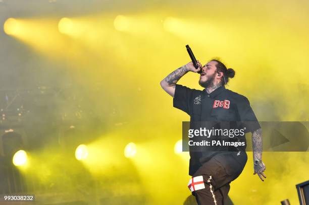 Post Malone performing on the first day of the Wireless Festival, in Finsbury Park, north London. PRESS ASSOCIATION Photo. Picture date: Friday July...