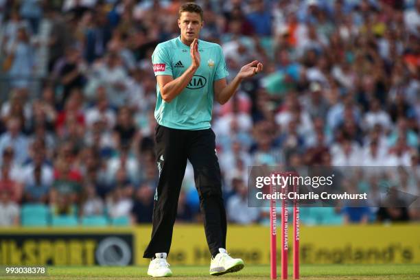 Morne Morkel of Surrey during the Vitality Blast match between Surrey and Kent Spitfires at The Kia Oval on July 6, 2018 in London, England.