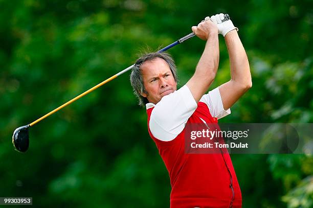 Glen Ashwell of Wyboston Lakes tees off from the 17th hole during the Virgin Atlantic PGA National Pro-Am Championship Regional Qualifier at Old Ford...