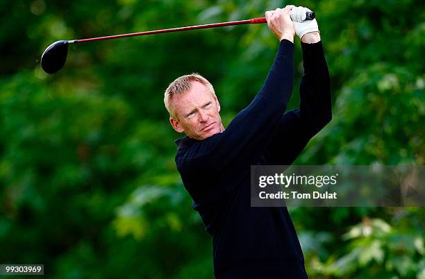 Darren Charlton of Dunstable Downs tees off from the 17th hole during the Virgin Atlantic PGA National Pro-Am Championship Regional Qualifier at Old...