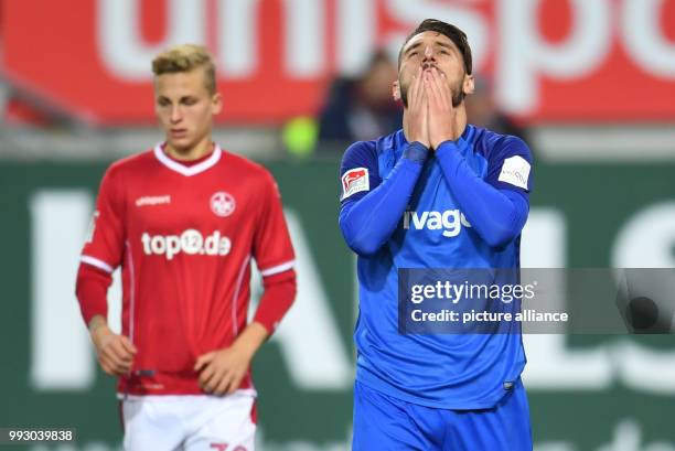 Bochum's Dimitrios Diamantakos gesticulates during the German 2nd division Bundesliga soccer match between 1. FC Kaiserslautern and VfL Bochum at the...