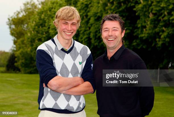 Professional Craig Laurence and amateur James Beardwell of Stock Brook Manor pose for photographs after winning the the Virgin Atlantic PGA National...