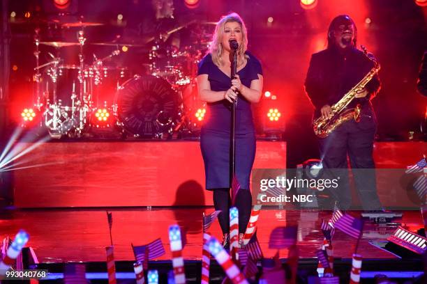 Pictured: Kelly Clarkson rehearses for the 2018 "Macy's Fourth of July Fireworks Spectacular" at the South Street Seaport in New York City --