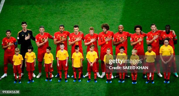 Belgium's forward Eden Hazard, Belgium's goalkeeper Thibaut Courtois, Belgium's defender Toby Alderweireld, Belgium's midfielder Nacer Chadli,...