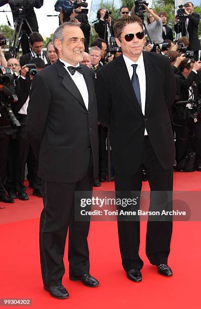 Jurors Alberto Barbera and Benicio Del Toro attend the 'Il Gattopardo' premiere held at the Palais des Festivals during the 63rd Annual International...