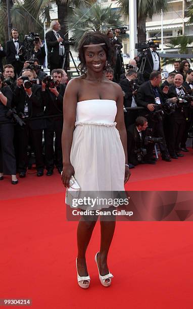 Aissa Maiga attends the "Wall Street: Money Never Sleeps" Premiere at the Palais des Festivals during the 63rd Annual Cannes Film Festival on May 14,...