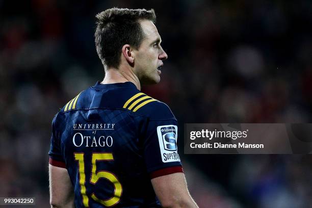 Ben Smith of the Highlanders looks on during the round 18 Super Rugby match between the Crusaders and the Highlanders at AMI Stadium on July 6, 2018...