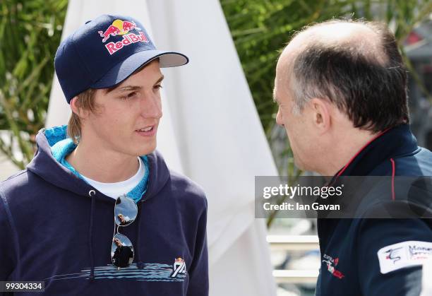 Austrian Ski-Jumper Gregor Schlierenzauer talks with Franz Tost at the Redbull Formula 1 Energy Station on May 14, 2010 in Monaco, Monaco.