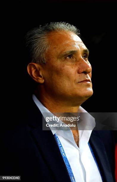 Head coach of Brazil Tite looks on during the 2018 FIFA World Cup Russia quarter final match between Brazil and Belgium at the Kazan Arena in Kazan,...