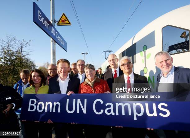 German Minister for the Environment Barbara Hendricks , Bonn's mayor Ashok-Alexander Sridharan as well as the member of the Deutsche Bahn management...