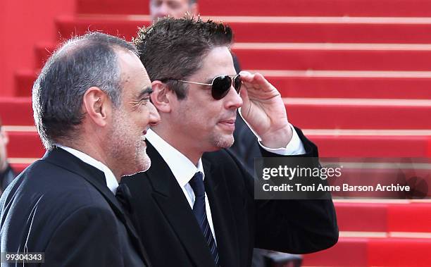 Jurors Alberto Barbera and Benicio Del Toro attend the 'Il Gattopardo' premiere held at the Palais des Festivals during the 63rd Annual International...