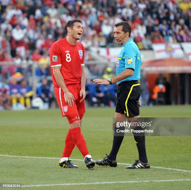 Frank Lampard of England appeals to referee Jorge Larrionda after his legitimate goal was not given during the FIFA World Cup Round of 16 match...