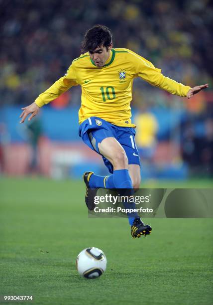 Kaka of Brazil in action during the FIFA World Cup Round of 16 match between Brazil and Chile at Ellis Park on June 28, 2010 in Johannesburg, South...