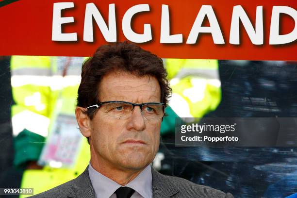 England manager Fabio Capello looks on during the FIFA World Cup Round of 16 match between Germany and England at the Free State Stadium on June 27,...