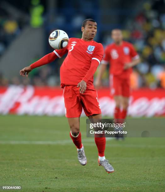 Ashley Cole of England in action during the FIFA World Cup Round of 16 match between Germany and England at the Free State Stadium on June 27, 2010...