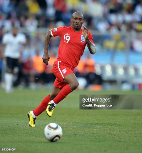 Jermain Defoe of England in action during the FIFA World Cup Round of 16 match between Germany and England at the Free State Stadium on June 27, 2010...