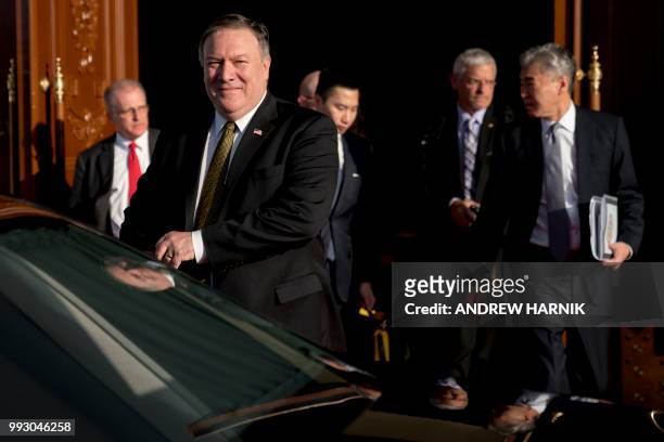 Secretary of State Mike Pompeo departs his guest house in Pyongyang, North Korea, Saturday, July 7 to call President Donald Trump on a secure phone....