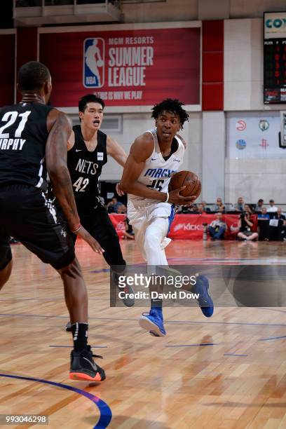 Wesley Iwundu of the Orlando Magic drives to the basket against the Brooklyn Nets during the 2018 Las Vegas Summer League on July 6, 2018 at the Cox...