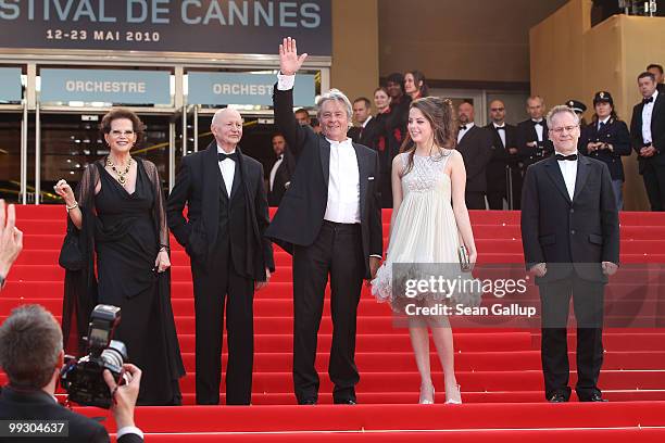 Actress Claudia Cardinale, Cannes President Gilles Jacob, actor Alain Delon, Anouchka Delon and Cannes General Delegate Thierry Fremaux attend the...