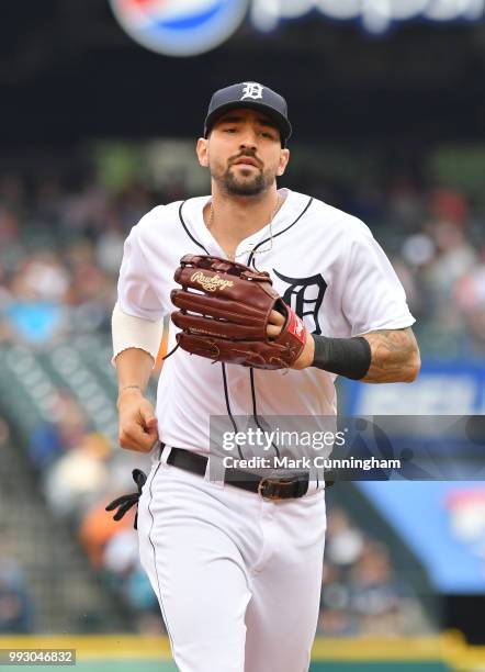 Nicholas Castellanos of the Detroit Tigers looks on during the game against the Cleveland Indians at Comerica Park on June 10, 2018 in Detroit,...