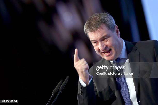 Bavarian Minister of Finances Markus Soeder speaks at the state assembly of the Junge Union in Erlangen, Germany, 5 November 2017. Photo: Daniel...