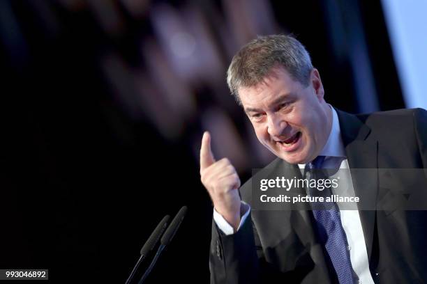 Dpatop - Bavarian Minister of Finances Markus Soeder speaks at the state assembly of the Junge Union in Erlangen, Germany, 5 November 2017. Photo:...