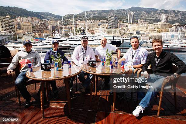 Sebastien Buemi of Switzerland and Toro Rosso, ski-jumper Gregor Schlierenzauer, Michael Seidl of Money Services Group, skier Marco Buechel, skier...