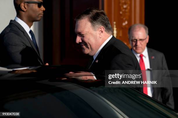 Secretary of State Mike Pompeo departs his guest house in Pyongyang, North Korea, Saturday, July 7 to call President Donald Trump on a secure phone....