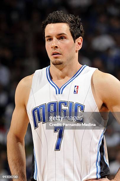 Redick of the Orlando Magic looks on in Game Two of the Eastern Conference Semifinals against the Atlanta Hawks during the 2010 NBA Playoffs at Amway...