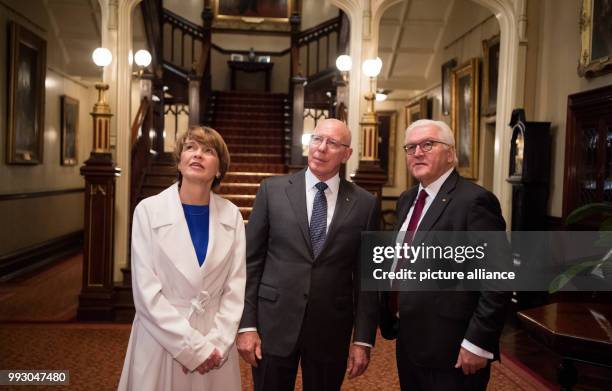 German President Frank-Walter Steinmeier and his wife Elke Buedenbender are received by the Governor of New South Wales, David John Hurley, at the...