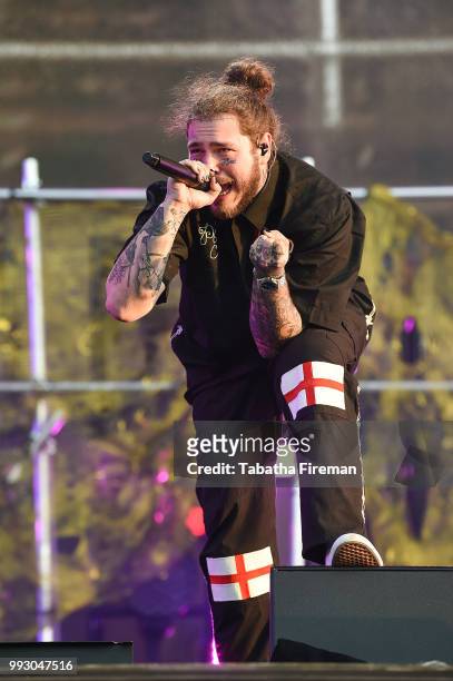 Post Malone performs on the Main Stage on Day 1 of Wireless Festival 2018 at Finsbury Park on July 6, 2018 in London, England.