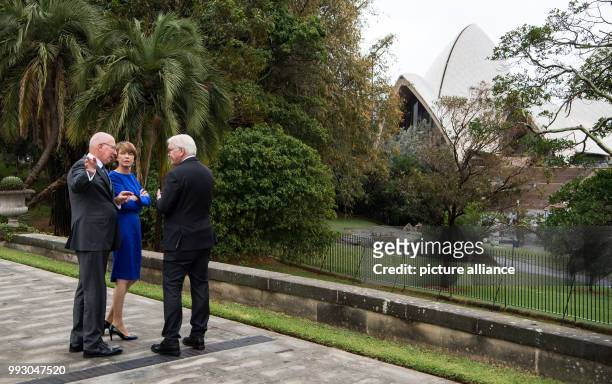 Governor of New South Wales, David Hurley , German President Frank-Walter Steinmeier and his wife Elke Buedenbender at the grounds of the Government...