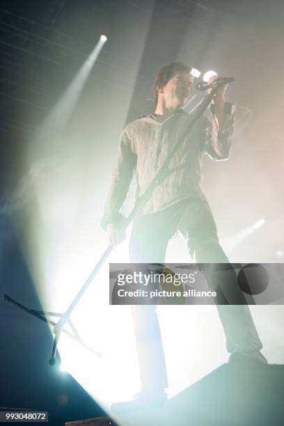The singer of the German band 'Die Toten Hosen', Andreas Frege, aka Campino, performs on stage during the kick-off concert of the band's Germany tour...
