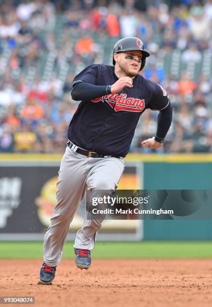 Roberto Perez of the Cleveland Indians runs the bases during the game against the Detroit Tigers at Comerica Park on June 10, 2018 in Detroit,...