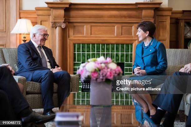 German federal president Frank-Walter Steinmeier and the General Governor Patricia Lee Reddy meet in the Government House in Wellington, New Zealand,...