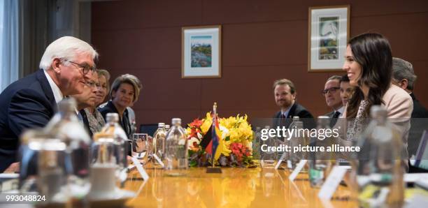 German federal president Frank-Walter Steinmeier and the prime minister of New Zealand Jacinda Ardern meet in Wellington, New Zealand, 6 November...