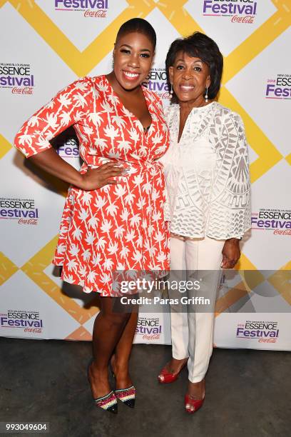 Symone Sanders and Maxine Waters attend the 2018 Essence Festival presented by Coca-Cola at Ernest N. Morial Convention Center on July 6, 2018 in New...