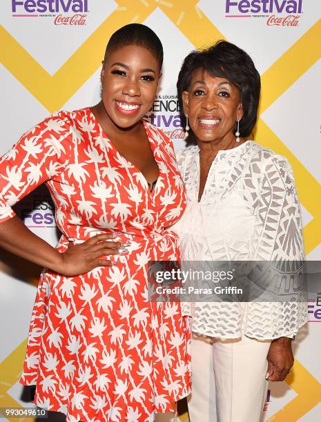 Symone Sanders and Maxine Waters attend the 2018 Essence Festival presented by Coca-Cola at Ernest N. Morial Convention Center on July 6, 2018 in New...