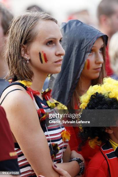Belgian soccer fans attend FIFA WC 2018 Belgium vs Brasil at Tournai Fan Zone on July 6, 2018 in Tournai, Belgium.